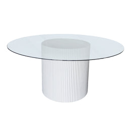 Terra White Glass Dinning Table | Top Glass Wooden Base Dinning Table