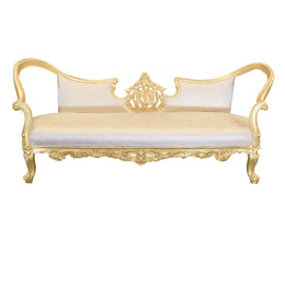 Decorative Bridal Sofa with gold frame and white cushion on a white background