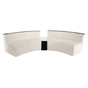 Beige Velvet Curved Sofa  with black trim on a white background