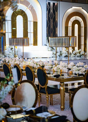 Gold Rectangular Mirror Top Table | Luxury Event Dinning Table
