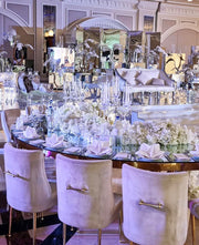 Beatrix Knop Handel Beige | Velvet Fabric Dinning Chair with Golden Legs