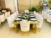 Beatrix Knop Handel Beige | Velvet Fabric Dinning Chair with Golden Legs