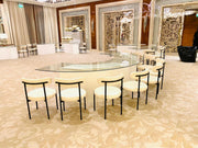 Clear Glass Halfmoon Dinning Table | Glass Dinning Table with Modern Wooden Base