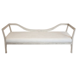 White bench with a cushion on a white background