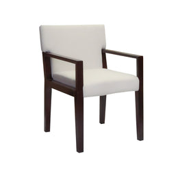 Velvet Beige chair with wooden arms and legs on a white background