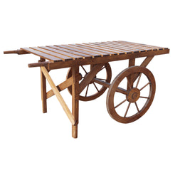 Wooden cart with wheels on a white background