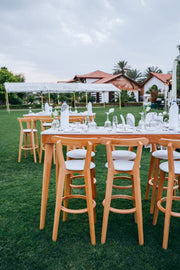 Wooden Bar Stool | Natural Wood Bar Stool with White Cushion