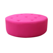 Pink ottoman with button tufting on a white background