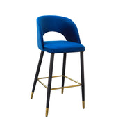 Blue Velvet Barstool with Gold Accents