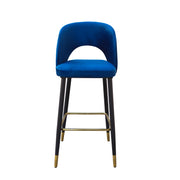 Blue Velvet Barstool with Gold Accents