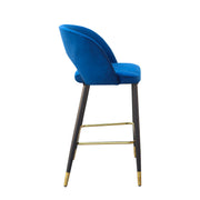 Blue Velvet Barstool with Gold Accents