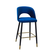 Blue Velvet Barstool with Gold Accents