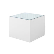 Box Coffee Table | Square White Glass Top Coffee Table | Indoor Outdoor Cube Table