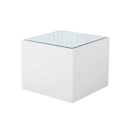 Box Coffee Table | Square White Glass Top Coffee Table | Indoor Outdoor Cube Table