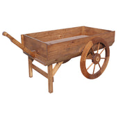 Wooden wheelbarrow on a white background