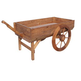 Wooden wheelbarrow on a white background
