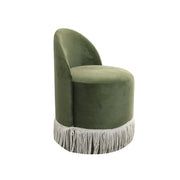 Cavoli Swivel Green Pouf | Olive Green Pouf with Corded Fringe Cascades