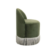 Cavoli Swivel Green Pouf | Olive Green Pouf with Corded Fringe Cascades