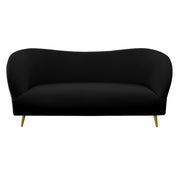 Black sofa with gold legs on a white background