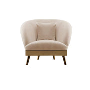 Beige armchair with wooden legs on a white background