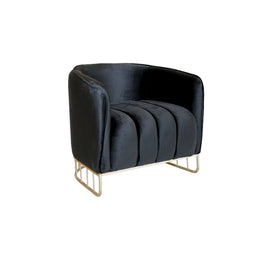 black Velvet armchair with gold metal legs on a white background