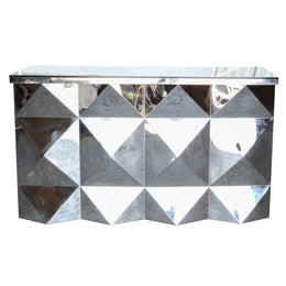 Shiny Silver Bar table with geometric mirror pattern on a white background