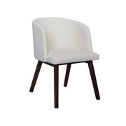 Beige chair with dark wooden legs on a white background