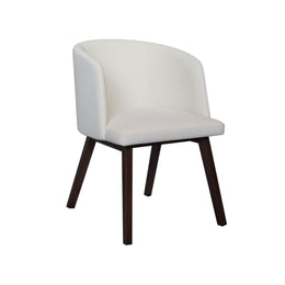 Beige chair with dark wooden legs on a white background