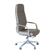 Brown office chair with a high backrest on a white background