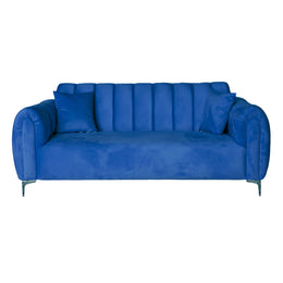 Blue sofa with cushions on a white background