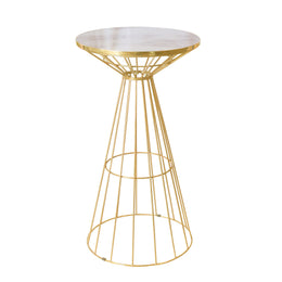 Gold wireframe cocktail table with marble top on a white background