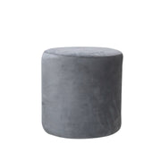 Gray velvet ottoman pouf on a white background
