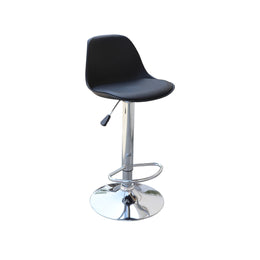 Black bar stool with chrome base on a white background