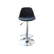 Black bar stool with chrome base on a white background