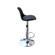 Black bar stool with chrome base on a white background