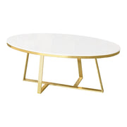 Lagos Oval Gold Base Coffee Table | White Top Modern Luxury Coffee Table | White & Gold Modern Statement Table