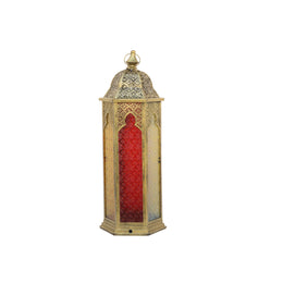 Golden Candle Lantern, High Decorative Outdoor Lantern Candle Holder with Tempered Glass