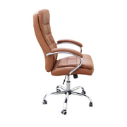 Brown office chair with chrome base on a white background