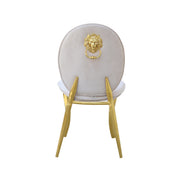 Lion Head Knocker Gold Beige Velvet Chair | Luxury Back Lion Hook Dinning Chair