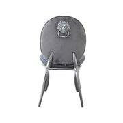 Lion Head Knocker Silver Gray Velvet Chair | Gray Velvet Silver Lion Hook Dinning Chair