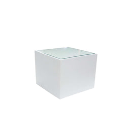 Square White Glass Top Coffee Table - Indoor Outdoor Cube Table