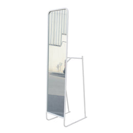 A tall, full-length freestanding mirror with a slim white metal frame and support legs, shown against a plain white background.