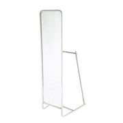 Mirror stand with a clear glass panel on a white background