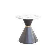 Decorative table with marble top and gray base on a white background