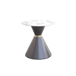 Decorative table with marble top and gray base on a white background