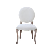 White upholstered chair with wooden legs on a white background