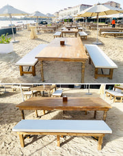 Outdoor Cushion Bench - Long Bench | Creamy White | Solid Wood