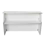 A white double-shelf Bar reception or display stand with a glass top surface, shown from a front angle on a solid white background.
