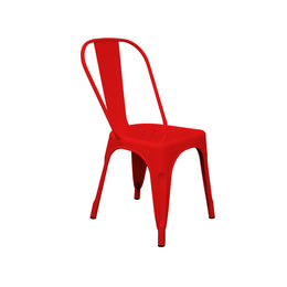 Red metal chair on a white background