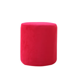 Red velvet ottoman pouf on a white back